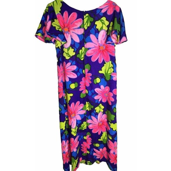 Authentic Vintage Hawaiian Dress 60’s 70’s Psychedelic Maxi Tropical Barkcloth M - Picture 8 of 12